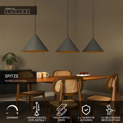Lucide SPITZE - Pendelleuchten - 3xE27 - Grau | Vibes - USP